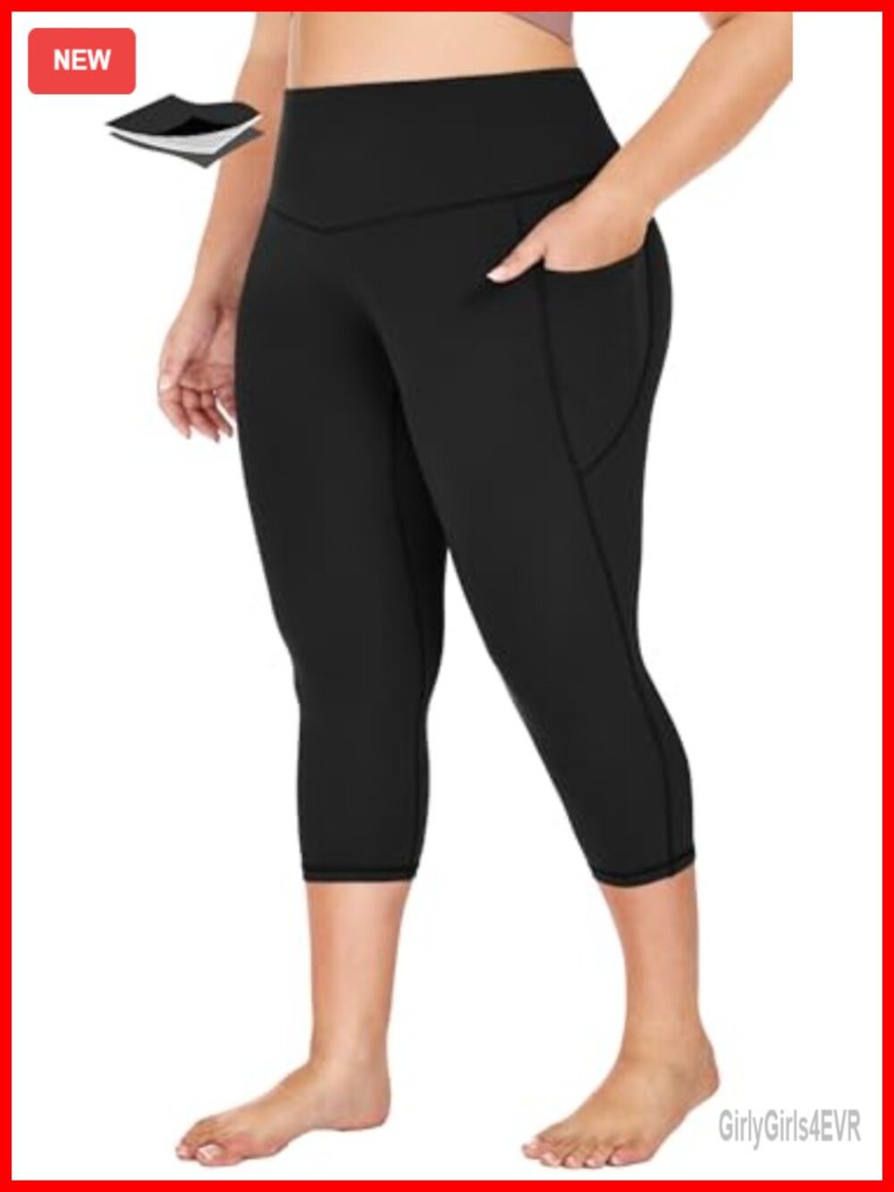 Plus Size Capri Leggings Tummy Control Pockets High Rise Yoga